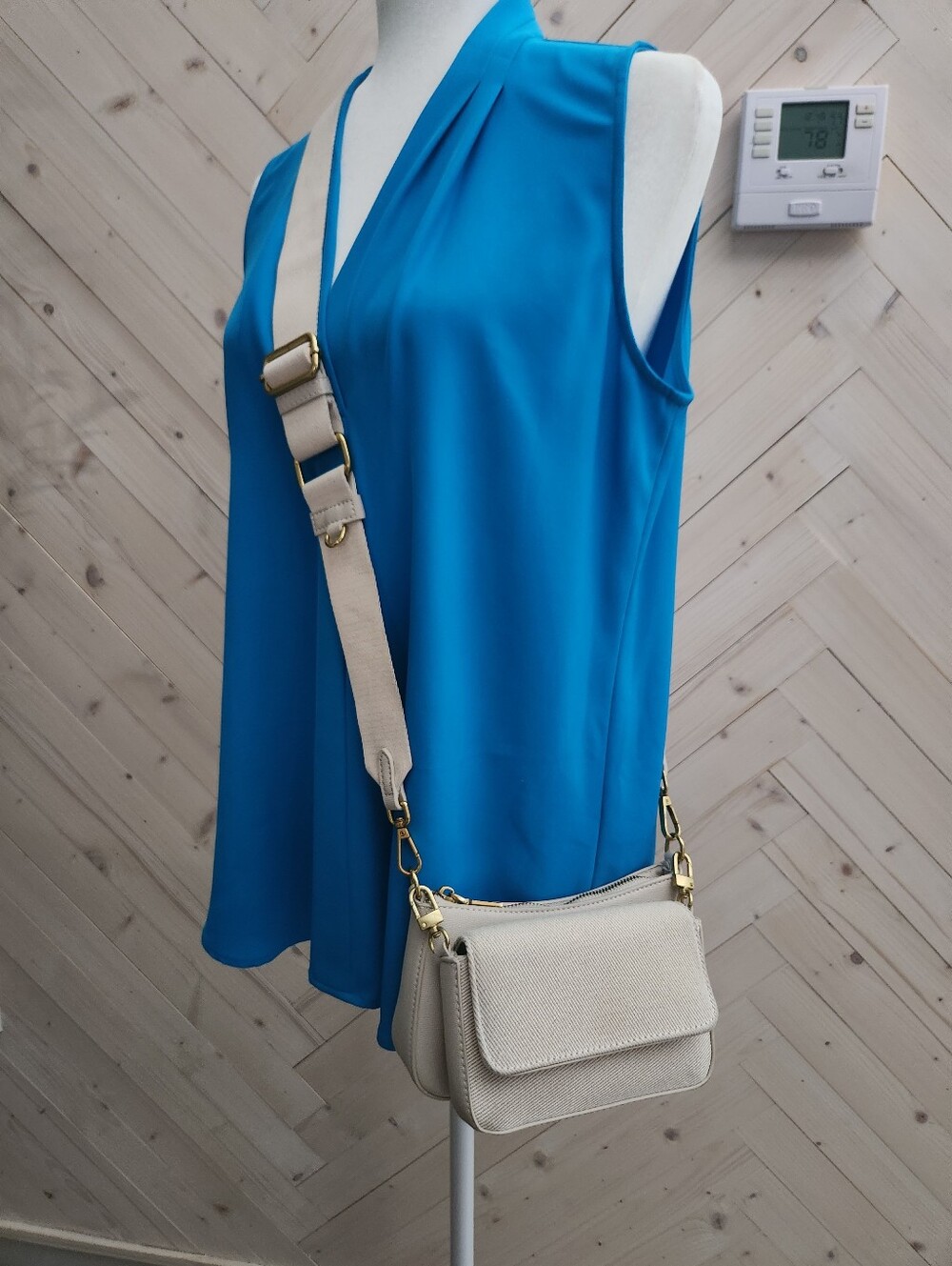 Beige Crossbody Shoulder Bag with Adjustable Strap